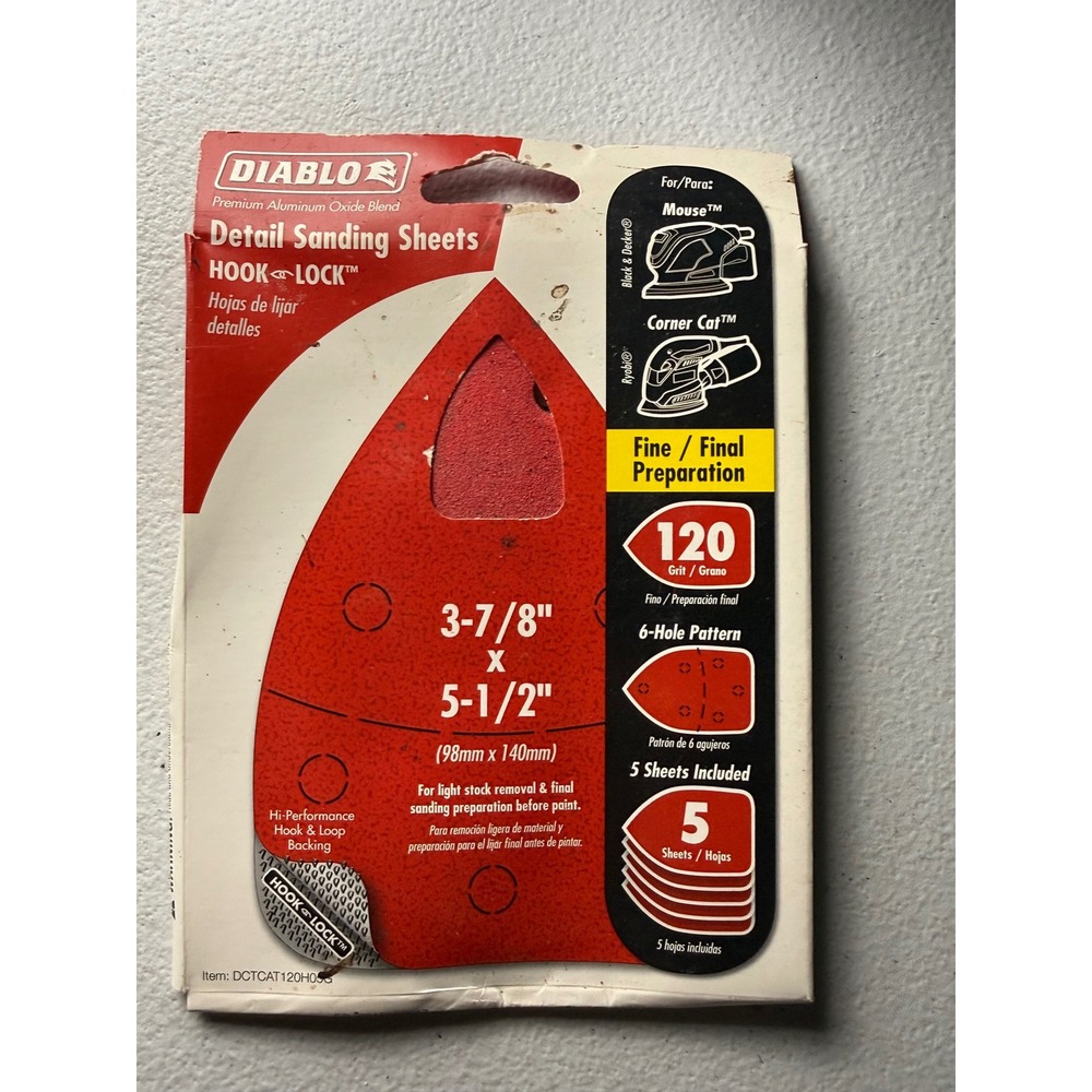 Diablo 120 Grit Detail Sanding Sheets 5pk Hook & Lock 3-7/8x5-1/2